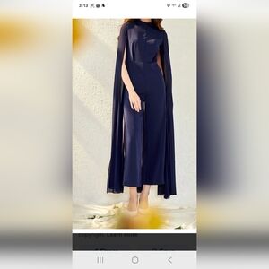 12 Tahari Navy Blue Cape Jumpsuit
